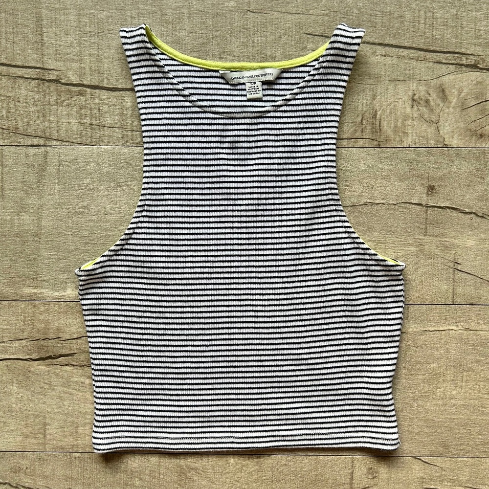 American Eagle Outfitters High Neck Black White Neon Crop Top Festival Summer S